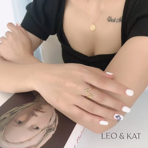 Wavy Adjustable Ring in Gold & Silver. 925 Sterling Silver. #1099 - Picture 2 of 6